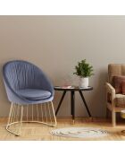 Chaise design effet drapé Pralion pied or et velours gris - 61,5x62x84 cm