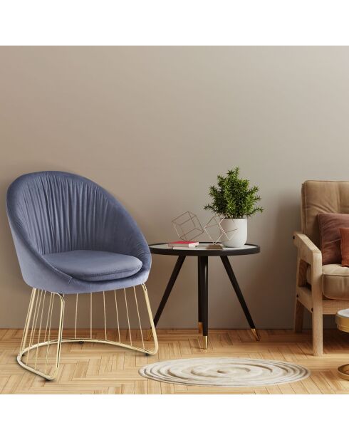 Chaise design effet drapé Pralion pied or et velours gris - 61,5x62x84 cm