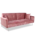 Sofá cama Carla de terciopelo de 3 plazas rosa - 191x92x77 cm