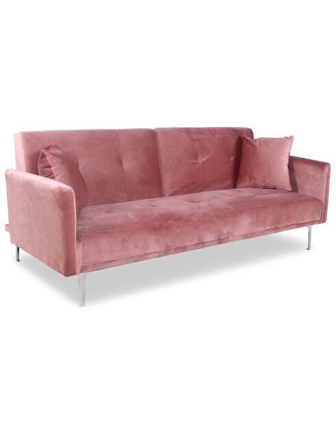 Sofá cama Carla de terciopelo de 3 plazas rosa - 191x92x77 cm
