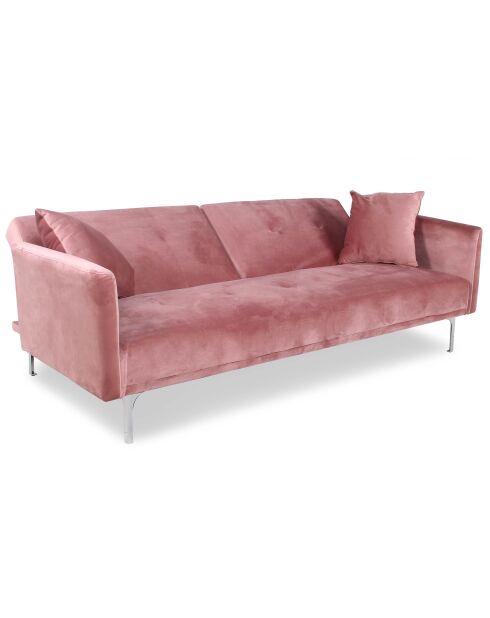 Sofá cama Carla de terciopelo de 3 plazas rosa - 191x92x77 cm