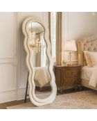 Andromak dekorativer Standspiegel aus Samt, cremefarbener Samt, gewellt, 70 x 5 x 170 cm