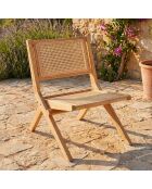 Chaise pliante masdam en bois massif naturel et cannage en rotin - 52x79x73 cm
