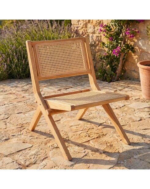 Chaise pliante masdam en bois massif naturel et cannage en rotin - 52x79x73 cm