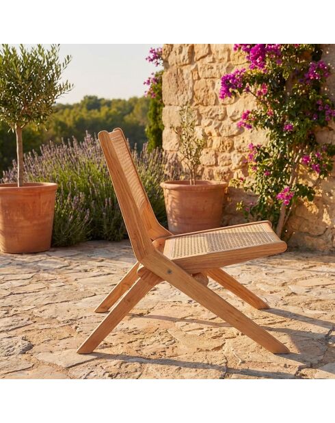 Chaise pliante masdam en bois massif naturel et cannage en rotin - 52x79x73 cm