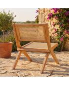 Chaise pliante masdam en bois massif naturel et cannage en rotin - 52x79x73 cm