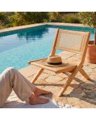 Chaise pliante masdam en bois massif naturel et cannage en rotin - 52x79x73 cm