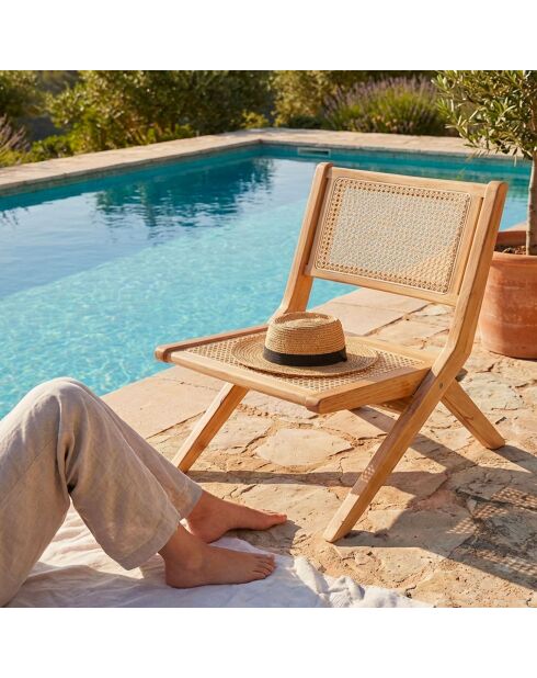 Chaise pliante masdam en bois massif naturel et cannage en rotin - 52x79x73 cm