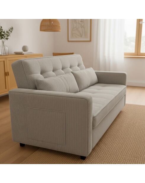 Komaria 2-Sitzer-Schlafsofa aus Kord, 133 x 94 x 87 cm, helltaupe