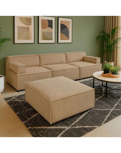 Modulaire corduroy bank Benoit beige - 258x172x68 cm