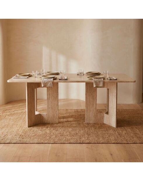 Roselia rechteckiger Esstisch mit beigefarbenem Travertin-Effekt - 180x90x76 cm