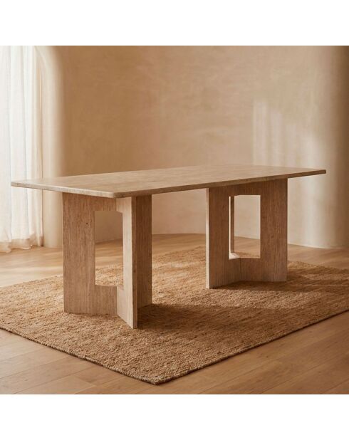 Roselia rechteckiger Esstisch mit beigefarbenem Travertin-Effekt - 180x90x76 cm