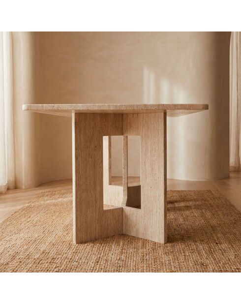 Roselia rechteckiger Esstisch mit beigefarbenem Travertin-Effekt - 180x90x76 cm