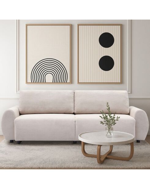 Beiges 3-Sitzer-Schlafsofa Traviata aus Kord - 251x90x86 cm