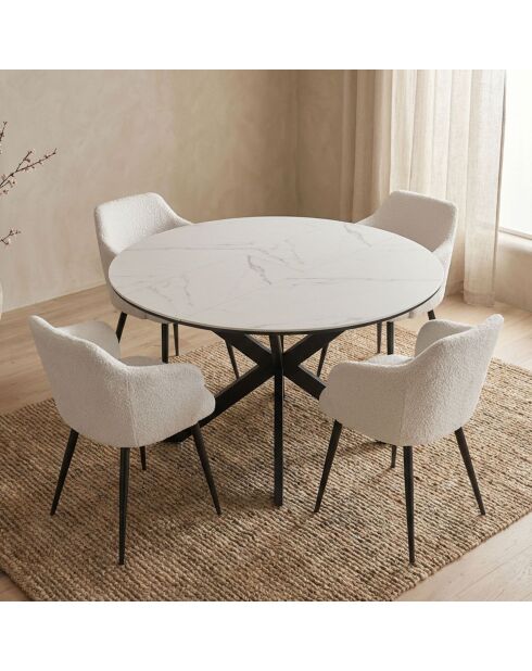 Ausziehbarer Tisch Tyrese mit Sternbeinen und weißer Marmoreffekt, 120 x 120 x 75 cm