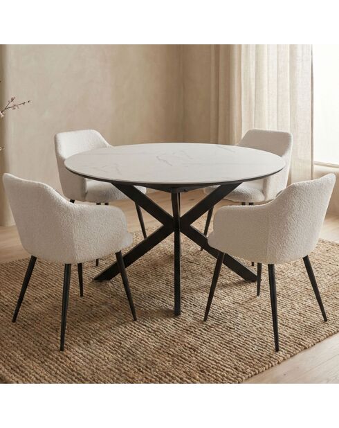 Ausziehbarer Tisch Tyrese mit Sternbeinen und weißer Marmoreffekt, 120 x 120 x 75 cm