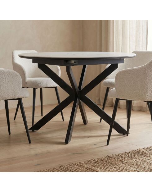 Ausziehbarer Tisch Tyrese mit Sternbeinen und weißer Marmoreffekt, 120 x 120 x 75 cm