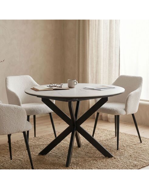 Ausziehbarer Tisch Tyrese mit Sternbeinen und weißer Marmoreffekt, 120 x 120 x 75 cm