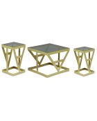 3 tavolini Amstra in vetro fumé e metallo dorato