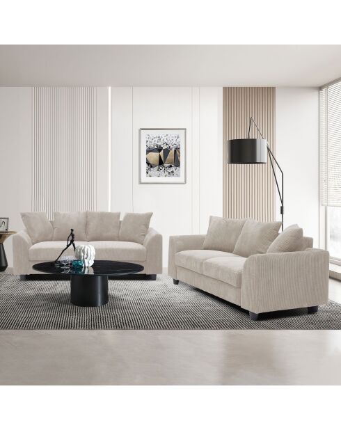 Modernes 3-Sitzer-Sofa aus beigem Mozart-Kord - 182x88x80 cm