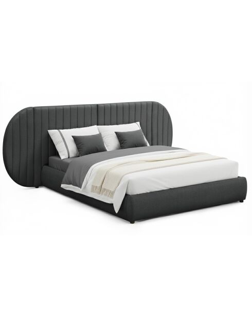 Cama completa con cabecera modular, capullo, tela gris oscuro - 276x219x110 cm