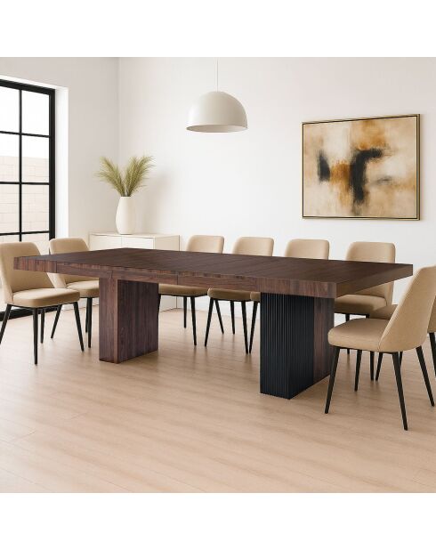 Virzon Ausziehbarer rechteckiger Tisch aus Haselnussholz und schwarzen Rillen - 100x90x76 cm