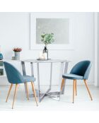 Sechseckiger Tisch Zadig mit weißem Glas in Marmoreffekt und silbernem Metallsockel - 120x120x75 cm