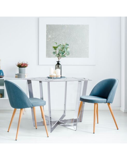 Sechseckiger Tisch Zadig mit weißem Glas in Marmoreffekt und silbernem Metallsockel - 120x120x75 cm