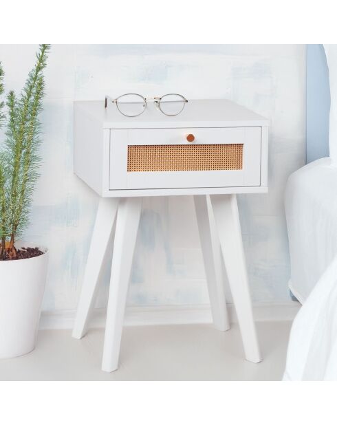 Table de chevet 1 tiroir avec cannage dalgora blanche - 40x30x60 cm