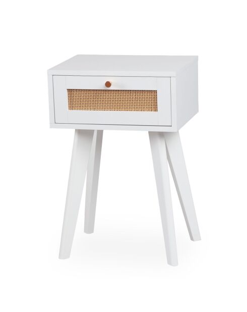 Table de chevet 1 tiroir avec cannage dalgora blanche - 40x30x60 cm