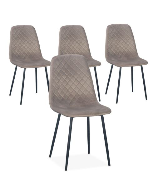 4 gesteppte Stühle Norway Velvet mit taupeschwarzen Beinen — 43x54x88 cm