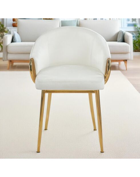 2 Patricia gewatteerde stoelen goudkleurig metaal en crèmekleurig fluweel - 55x52x74 cm