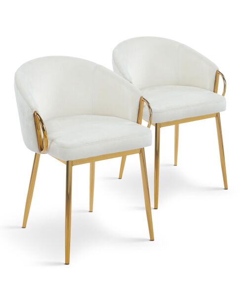 2 Patricia gewatteerde stoelen goudkleurig metaal en crèmekleurig fluweel - 55x52x74 cm