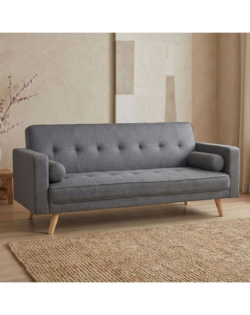 Skandinavisches Click-Clac Schlafsofa aus dunkelgrauem Slow-Stoff - 186x75x89 cm