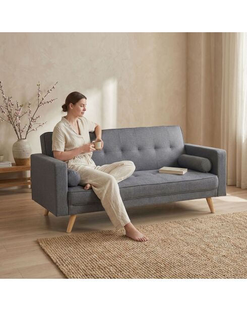 Skandinavisches Click-Clac Schlafsofa aus dunkelgrauem Slow-Stoff - 186x75x89 cm
