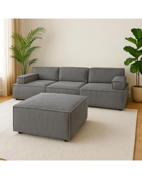 Sofá modular de pana gris Benoit - 258x172x68 cm