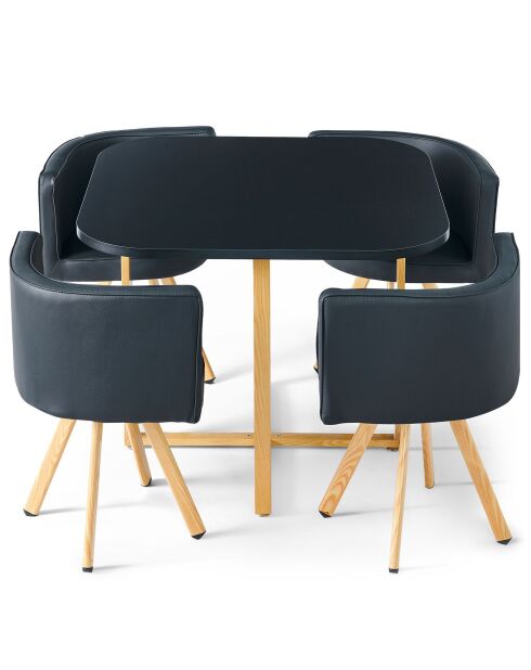 Ensemble Table & 4 chaises scandinaves Oslo noires - 90x90x75 cm