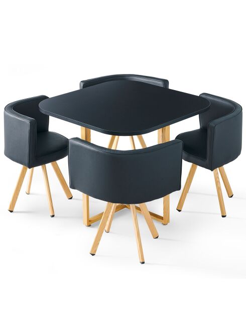 Ensemble Table & 4 chaises scandinaves Oslo noires - 90x90x75 cm