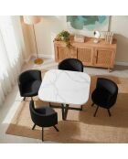 Oslo Set mit Tisch und 4 Stühlen mit weißem Marmoreffekt und schwarzem Samt — 90x90x75 cm