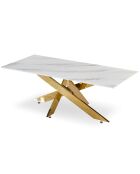 Tavolino Naelle in vetro bianco effetto marmo e gambe dorate - 120x60x42 cm