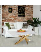 Tavolino Naelle in vetro bianco effetto marmo e gambe dorate - 120x60x42 cm