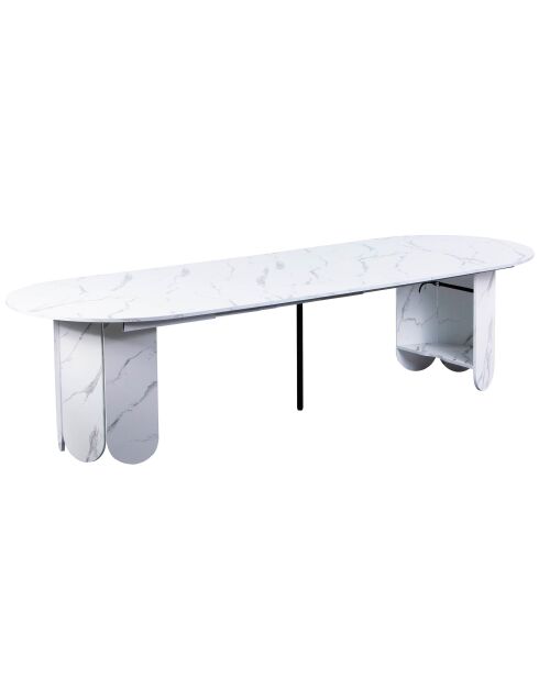 Table ronde style japandi extensible tulipa rallonges intégrées effet marbre blanc - 110x110x76 cm