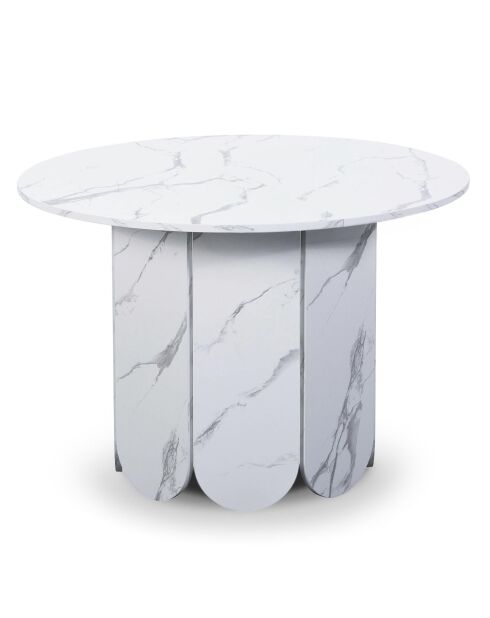 Table ronde style japandi extensible tulipa rallonges intégrées effet marbre blanc - 110x110x76 cm