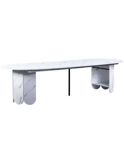 Table ronde style japandi extensible tulipa rallonges intégrées effet marbre blanc - 110x110x76 cm