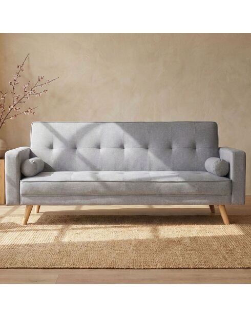 Skandinavisches Clic-Clac Cabriosofa aus hellgrauem Slow-Stoff - 186x75x89 cm