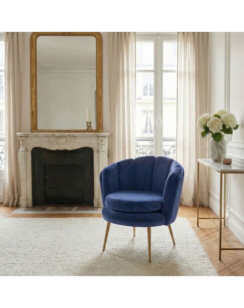 Brenda blauer runder Samtsessel - 84x72x80 cm