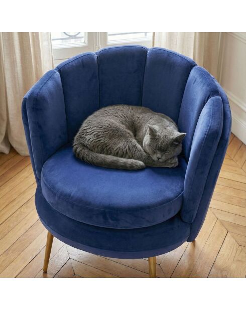 Brenda blauer runder Samtsessel - 84x72x80 cm