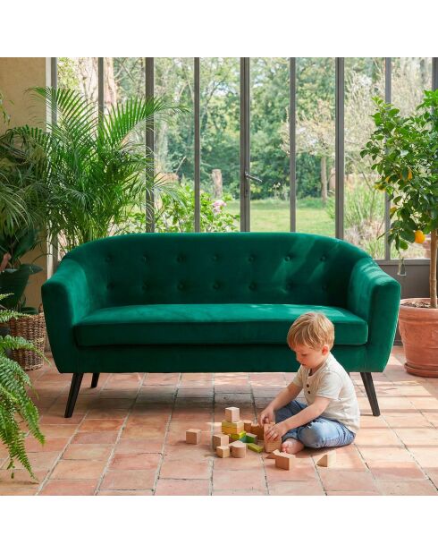 Skandinavisches 3-Sitzer-Sofa aus grünem Savoy-Samt - 157x73x79 cm