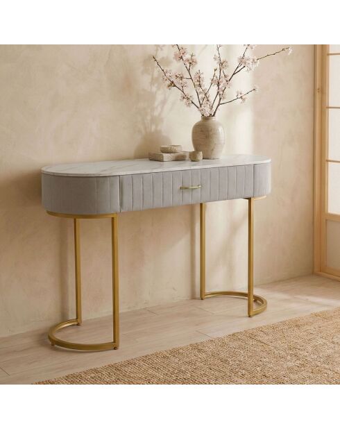 Coiffeuse paloma 1 tiroir velours taupe - 120x43x75 cm