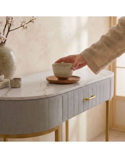 Coiffeuse paloma 1 tiroir velours taupe - 120x43x75 cm